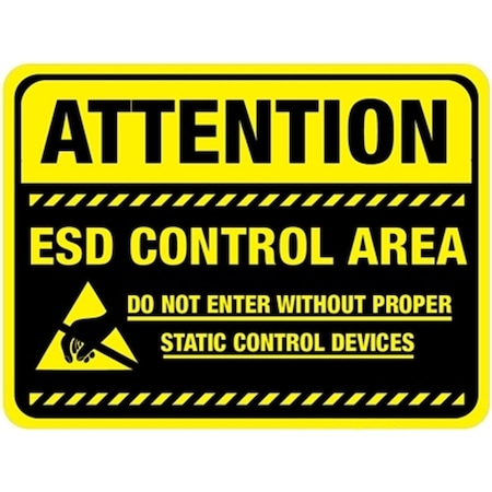 5S Supplies Attention ESD Control Area black background 12in Diameter Non Slip Floor Sign FS-ESDBLK-12